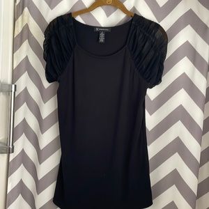 Inc womens black t-shirt with sheer sleeves